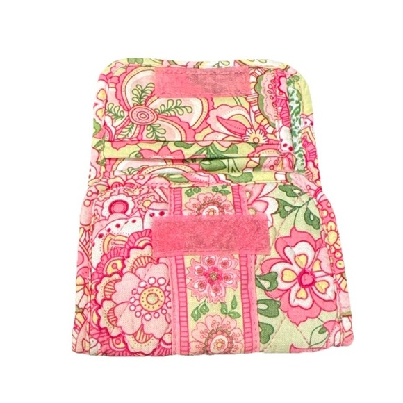 Vera Bradley Trifold Fabric Quilted Wallet Petal Paisley GreenPink 2006 Retired - Picture 2 of 5